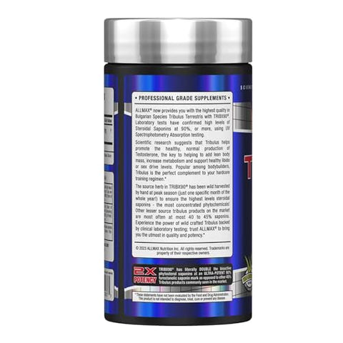 ALLMAX Nutrition - ALLMAX TRIBX90 – 90 Cápsulas, Pacote de 2 – Impulsionador Natural de Testosterona – Entrega Tribulus Terrestris da Espécie Búlgara – 90% Saponinas Furostanólicas – 180 Porções Totais