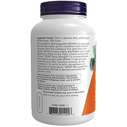 Suplementos, Fortalecimento Ósseo™ com Hidroxiapatita Microcristalina (MCHA), Magnésio e Vitaminas C, D e K, 240 Cápsulas - NOW Foods