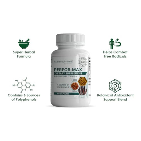 Perfor-Max: 60 Cápsulas – Fórmula Herbal Super Poderosa com 6 Fontes de Polifenóis | Produto de Saúde e Bem-Estar - Rawleigh