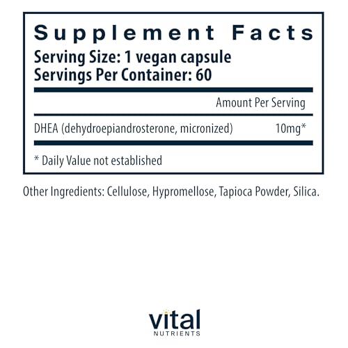 DHEA 10mg | Suplemento Vegano de DHEA Micronizado para Mulheres - Vital Nutrients