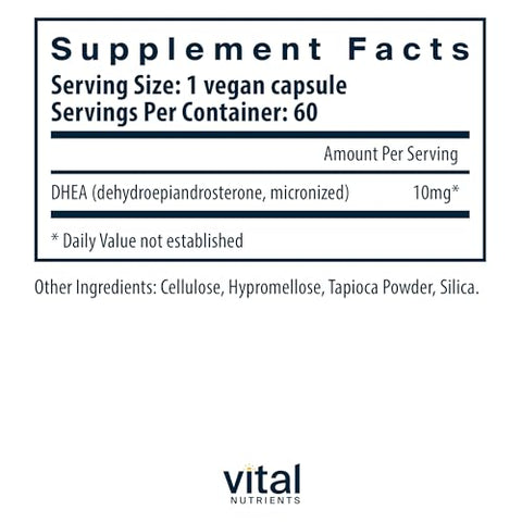 DHEA 10mg | Suplemento Vegano de DHEA Micronizado para Mulheres - Vital Nutrients