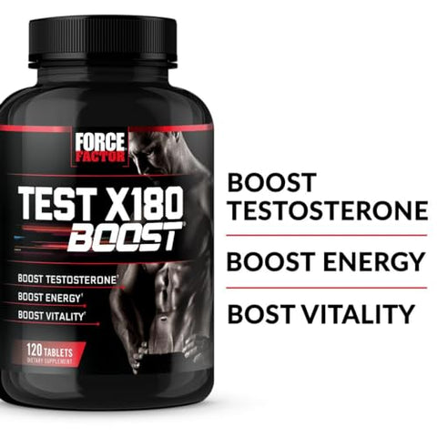 Force Factor - FORCE FACTOR Test X180 Boost – Suplemento Energético e Potencializador de Testosterona para Homens, Aumente a Energia, Melhore a Resistência, Potencialize a Vitalidade e o Desempenho, com Ácido D-Aspártico e