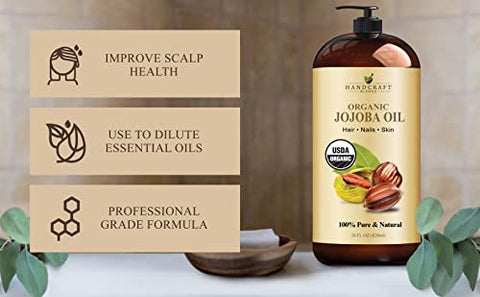 Handcraft Blends - Óleo de Jojoba Orgânico USDA Artesanal – 28 ml – 100% Puro e Natural – Grau Premium para Pele e Cabelo – Óleo Anti-Envelhecimento – Extraído a Frio e Livre de Hexano