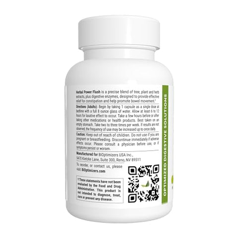 Herbal Power Flush – Limpeza Digestiva Extra Forte – Elimine Toxinas e Melhore a Digestão Intestinal – Alívio do Desconforto Abdominal para Adultos – 90 Cápsulas - BiOptimizers