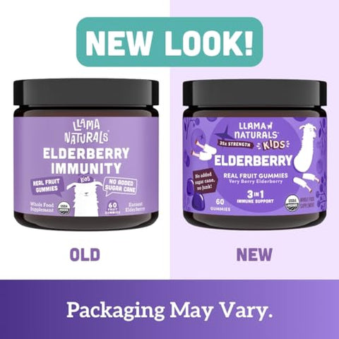 Gomas de Sabugueiro Sambucus de Frutas Reais para Crianças, Sem Açúcar Adicionado, Vegano, Suporte Imunológico Orgânico para Crianças, Zinco - Llama Naturals