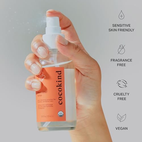 Rosewater Facial Toner Cocokind, Spray Multipurpose para Fixar Maquiagem, Limpeza Dupla e Equilíbrio do pH da Pele, Feito com Hidrossol de Rosa, 120 ml