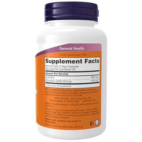 Suplementos, Quercetina com Bromelina, Sistema Imunológico Equilibrado, 120 Cápsulas Vegetais - NOW Foods