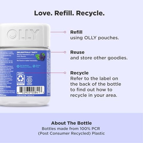 Gummy Extra Forte para Dormir, Suporte Ocasional ao Sono, 5 mg de Melatonina, L-Teanina, Extratos de Camomila e Melissa, Auxílio para Dormir, Sabor de Amora – 90 Unidades (Embalagem Pode Variar) - OLLY