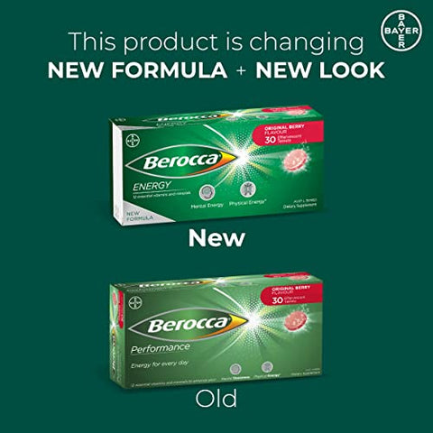 Performance 30 Comprimidos Efervescentes – Sabor Original de Frutas Vermelhas Versão Internacional Livre de Cafeína | Marca Berocca - Berocca