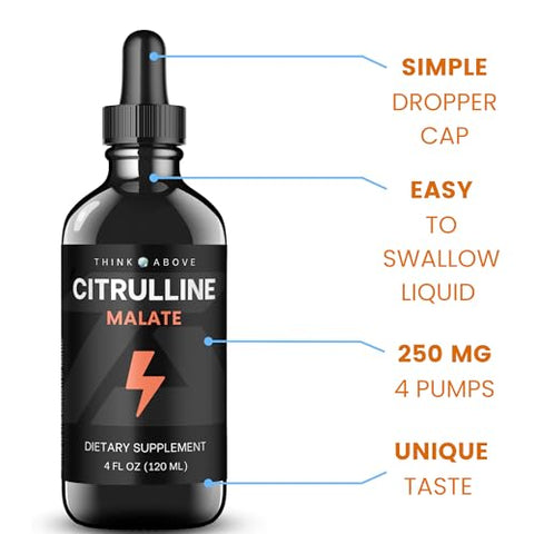 Think Above - L-Citrulline DL Malate 2:1 – Gotas Líquidas – 250 mg por Porção – 30 Dias – Topo com Conta-Gotas – Marca: [Nome da Marca]