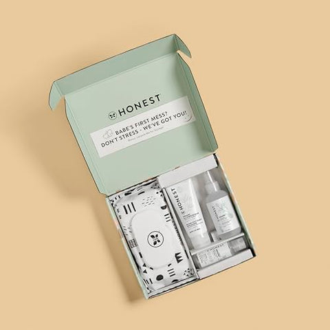 Conjunto Presente Primeira Bagunça do Bebê da The Honest Company | Essenciais sem Fragrância para Recém-Nascidos | Lenços Umedecidos 99% Água, Bálsamo Multiuso, Sabonete Íntimo, Detergente para Bebês