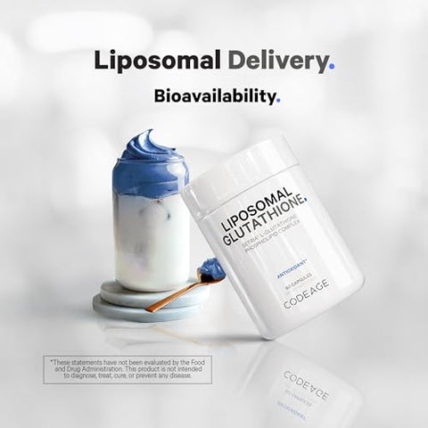 Liposomal Glutationa – Suplemento Puro de Setria L-Glutathione Reduzida, Entrega Lipossomal, Complexo de Fosfolipídeos – Cápsulas de Pó de Glutationa Encapsulada – Vegano, Não-OGM – 60g - Codeage