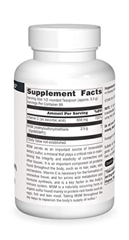 MSM com Vitamina C – Pó, 8 Ounce (227g) | Benefícios para a Saúde e Bem-Estar - Source Naturals