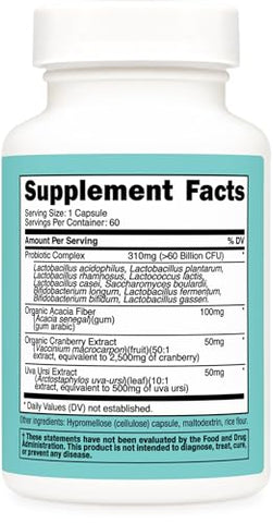Probiótico para Mulheres 60 Bilhões UFC, 60 Cápsulas, Complexo com Fibra de Acácia, Uva Ursi | Nutricost Probiótico Mulheres 60 Bilhões UFC, 60 Cápsulas, Complexo com Fibra de Acácia, Uva Ursi - Nutricost