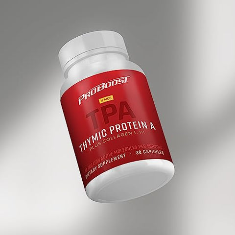 ProBoost - 4 Cápsulas de Proteína A (TPA) Thymic McG com Peptídeos de Colágeno – Natural, Regulação Imunológica e Saúde das Articulações – 30 Cápsulas, 4 McG TPA/Porção