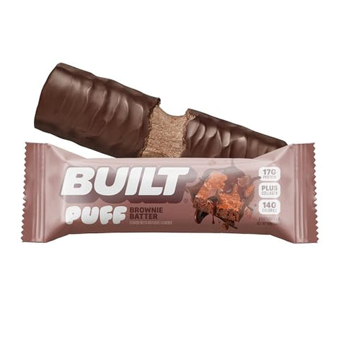 Built Bar - BUILT Barras de Proteína, Sabor Brownie, 12 unidades, Snacks Proteicos com 17g de Proteína, Colágeno, Barra de Proteína de Chocolate, Sem Glúten com 140 calorias