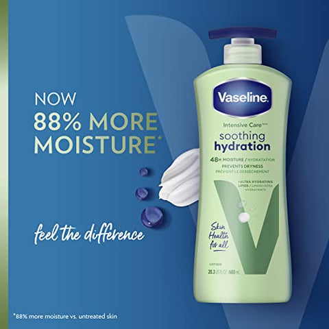 Loção Corporal Vaseline Intensive Care para Pele Seca Hidratação Calmante com Lipídios Ultra-Hidratantes Extrato de Aloe Vera 1%% para Revitalizar a Pele Desidratada 20,3 oz, Pack com 3