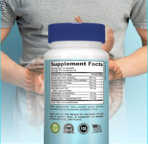 Generic - 15 Dias de Limpeza Intestinal – Suporte Intestinal e Colônico, Limpeza Intestinal de 15 Dias com Desintoxicação (1 Frasco com 30 Cápsulas)