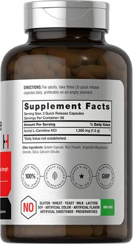 Suplemento Horbäach Acetyl L-Carnitina 1500mg | 200 Cápsulas | Alta Potência ALCAR | Sem OGM, Sem Glúten