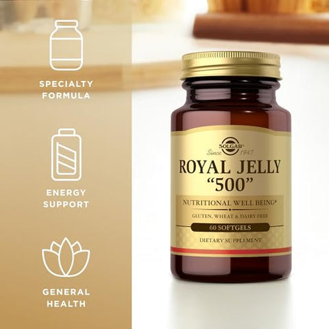 SOLGAR - Solgar Royal Jelly “500” – 60 Softgels – Sem Glúten, Sem Lactose – 60 Porções – Comprimidos de Gelatina Macia