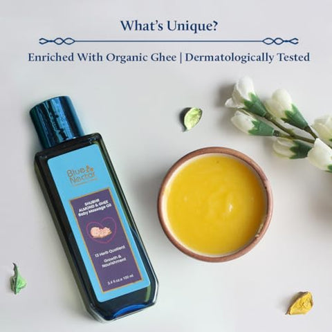 Óleo de Massagem Hidratante para Pele Seca do Recém-Nascido – Blue Nectar Ayurveda – Cuidados com a Pele do Bebê – Óleo Suave para Bebês – 100ml