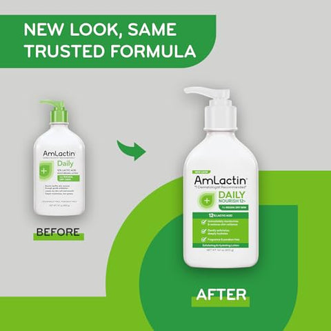 Daily Nourish 12%% – Loção Corporal 14.1 oz com 12%% de Ácido Lático – Esfoliante e Hidratante para Pele Seca (Embalagem Pode Variar) - AmLactin