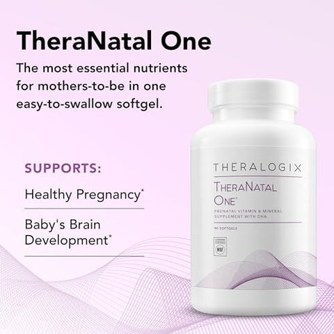 TheraNatal One – Vitaminas Pré-Natais com DHA, Vitamina D3, Ácido Fólico Metilado e Ferro – 90 Dias de Suprimento - Theralogix