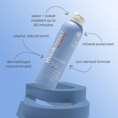 Spray Solar Mineral SPF 50 – Proteção Solar UVA/UVB com Óxido de Zinco Natural – Resistente à Água – 177 ml - Thinksport