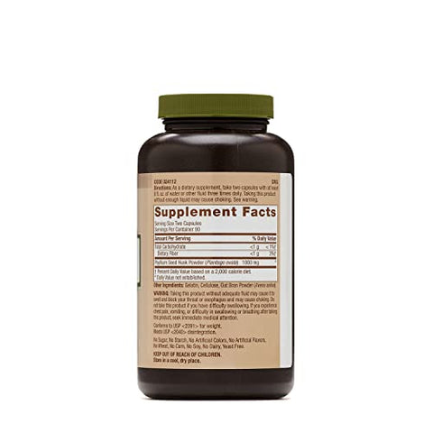 Natural Brand Psyllium Seed Husk 500mg – 180 Cápsulas – Saúde Digestiva - GNC