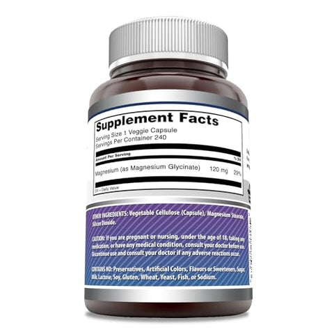 Amazing Nutrition - Amazing Formulas Magnesium Glycinate 120 mg | Cápsulas Vegetarianas | Magnésio Glicinato | Sem OGM | Sem Glúten (240 Unidades)