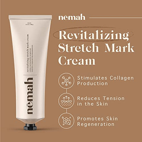 Creme Nemah para Estrias na Gravidez – Hidratante Intenso para Barriga de Gestante – Creme para Estrias Pós-Parto – Creme Vegano com Vanistryl, Manteiga de Karité e Macadâmia – 100g