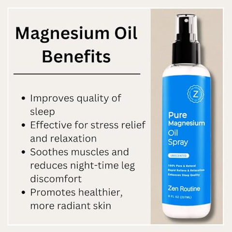 Zen Routine - Spray de Óleo de Magnésio Orgânico Puro | Absorção Rápida | Promove um Sono Tranquilo