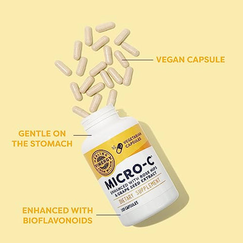 Micro-C® Capsulas – 180 Porções de 500mg de Vitamina C Natural com Rose HIPS, Rutina e Semente de Uva - Vimergy