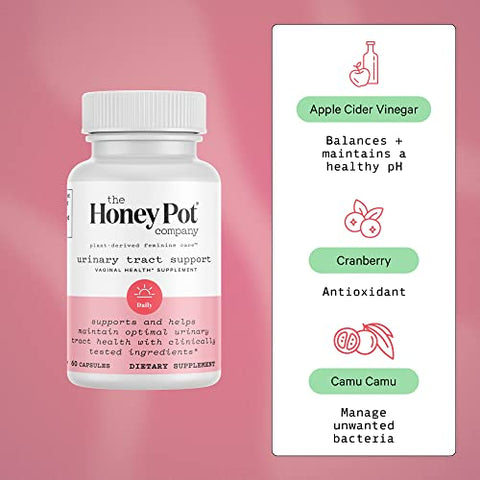 Suplemento para Saúde Vaginal e Suporte ao Trato Urinário – Ingredientes Herbais Apoiados pela Ciência para Manter a Saúde Ótima do Trato Urinário – 60 cápsulas - The Honey Pot Company