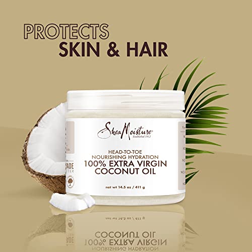 SheaMoisture - Shea Moisture Óleo de Coco 100% Extra Virgem para Cuidados com a Pele, Hidratante para Gestantes contra Estrias, Óleo de Coco Puro para Cuidados com o Cabelo, Vitamina E, Removedor de Maquiagem de Óleo de Coco