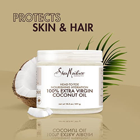 SheaMoisture - Shea Moisture Óleo de Coco 100% Extra Virgem para Cuidados com a Pele, Hidratante para Gestantes contra Estrias, Óleo de Coco Puro para Cuidados com o Cabelo, Vitamina E, Removedor de Maquiagem de Óleo de Coco