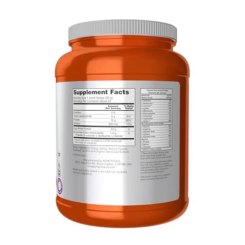 Sports Nutrition – Proteína de Clara de Ovo, 20g com BCAAs, Pó de Chocolate Cremoso, 1,5 Libras - NOW Foods