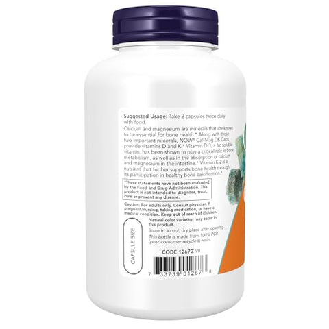 Suplementos, Cal-Mag DK com Vitamina D-3 e Vitamina K-2, Suporte à Saúde Óssea, 180 Cápsulas - NOW Foods