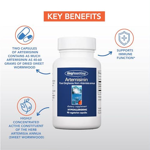 Artemisinina Allergy Research Group – Suporte para o Trato Gastrointestinal, Qinghaosu Puro de Artemisia annua, Livre de Tujona, Cápsulas Vegetarianas – 90 Unidades