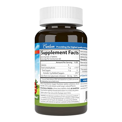 Ferro Mastigável, 30 mg, Absorção Superior, Saúde do Sangue, Produção de Energia - Carlson