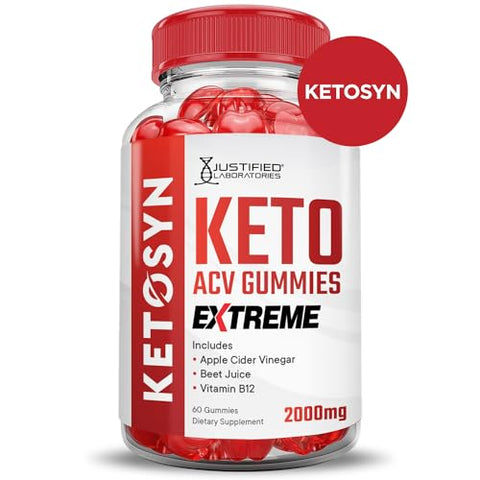 Justified Laboratories - Ketosyn Keto Gummies Extreme 2000MG ACV – Maçã, Romã e Beterraba – B12 Vegan Non GMO 60 Gummys