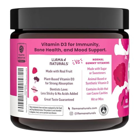 Gomas de Vitamina D3 de Frutas Reais para Crianças – Marca Líder em Vitaminas Infantis - Llama Naturals
