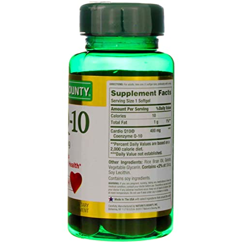 Nature's Bounty - Nb Coq10 400mg Cardio Q10 – Tamanho 30ct – Coenzima Q10 para Saúde Cardiovascular