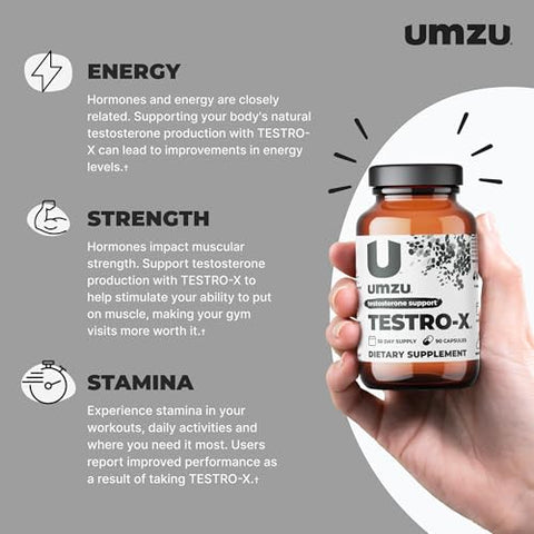 Testro-X | Suplemento de Testosterona para Homens | Energia, Força e Resistência | 60 cápsulas - UMZU