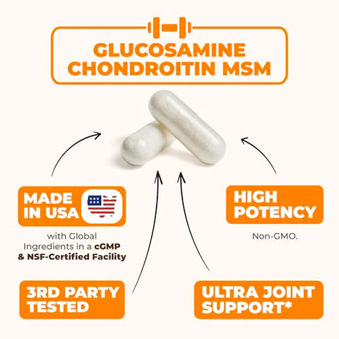 Vimerson Health - Suplemento de Suporte Articular com Glucosamina, Condroitina e MSM – 1500 mg de Sulfato de Glucosamina e Complexo de Sulfato de Condroitina – Saúde Articular para Mulheres