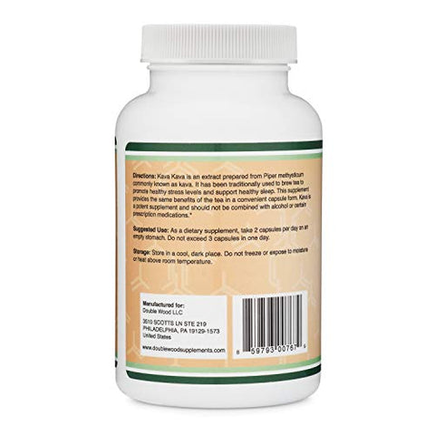Double Wood Supplements - Cápsulas de Kava Kava 1.000mg por Porção, 120 Unidades (Extrato de Raiz de Kava Potente com 3-5%% de Kavalactonas) Extrato de Raiz de Kava em Pó para Relaxamento (Sem OGM, Adequado para Veganos) por Double Wood