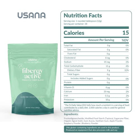Fibergy Active – Fibra Prebiótica para Saúde Intestinal – Sem Transgênicos – Sem Glúten – Baixo Índice Glicêmico – 336g – 28 Porções - USANA
