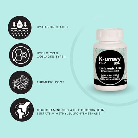 K-UMARY - Suplemento Ácido Hialurônico, 1200mg, 30 Comprimidos (30 Dias de Uso), Contribui para a Lubrificação das Articulações, para Articulações Saudáveis, Alta Bioacessibilidade, 1 Pacote