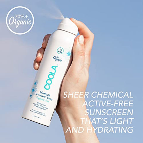 COOLA Protetor Solar Mineral Orgânico FPS 30 Spray, Cuidados com a Pele Testados por Dermatologistas para Proteção Diária, Vegano e Livre de Glúten, Sem Fragrância, 150 ml