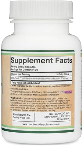 Double Wood Supplements - NMNH (NMN Alternativo) 250mg Por Porção, 60 Unidades (30 Porções) – Suplemento NAD para Aumentar os Níveis de NAD Conforme Envelhecemos (Sem OGM, Sem Glúten)